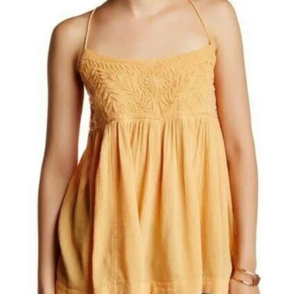 Free People Tops - Free People BLACKBIRD Mango Orange Boho Embroidered Babydoll Top XS NWT